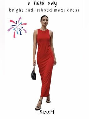 a new day Bright Red Ribbed Maxi Dress. 4th of July BBQ ready!